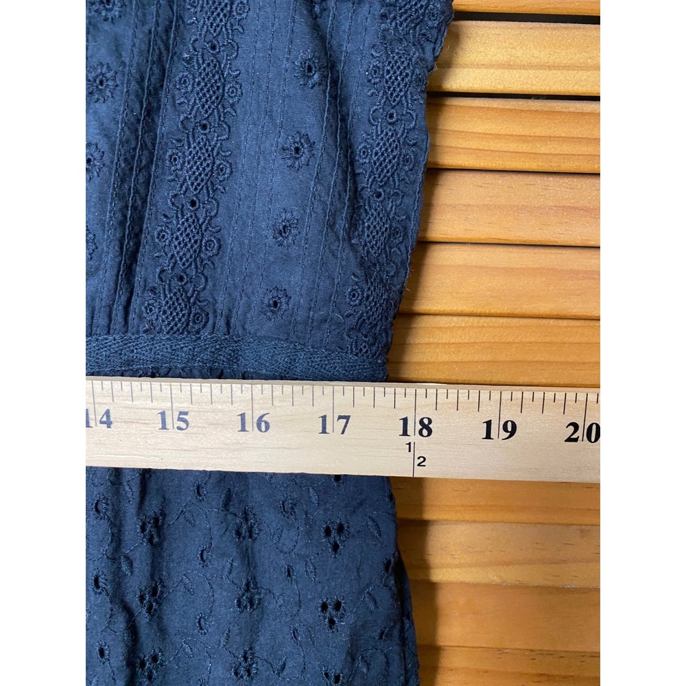 Prana Black Cotton Eyelet Tiered Babydoll Dress Womens XL Sleeveless Pom Trim - Picture 4 of 5